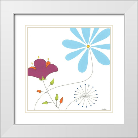 Playful Blooms II White Modern Wood Framed Art Print with Double Matting by Vess, June Erica