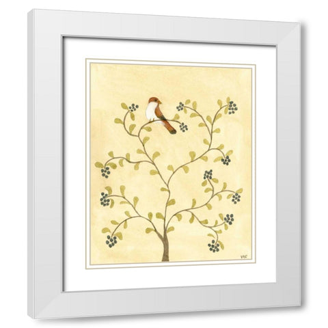 Berry Bird I White Modern Wood Framed Art Print with Double Matting by Roper, Virginia A.