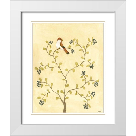 Berry Bird I White Modern Wood Framed Art Print with Double Matting by Roper, Virginia A.