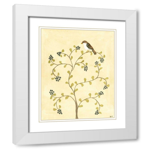 Berry Bird II White Modern Wood Framed Art Print with Double Matting by Roper, Virginia A.