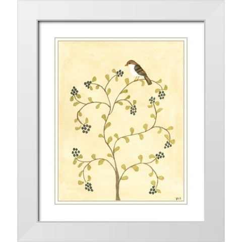 Berry Bird II White Modern Wood Framed Art Print with Double Matting by Roper, Virginia A.