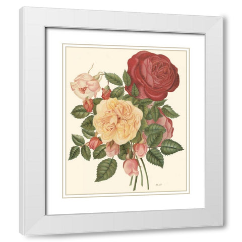 Vintage Roses I White Modern Wood Framed Art Print with Double Matting by Vision Studio