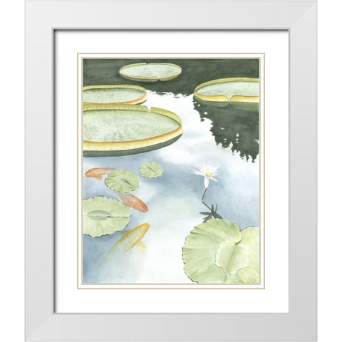 Koi Reflection I White Modern Wood Framed Art Print with Double Matting by Zarris, Chariklia