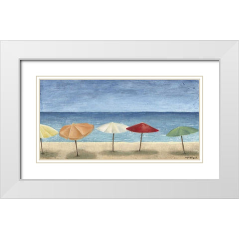 Ocean Umbrellas I White Modern Wood Framed Art Print with Double Matting by Meagher, Megan