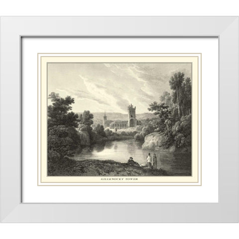 Gilknocky Tower White Modern Wood Framed Art Print with Double Matting by J. Greig