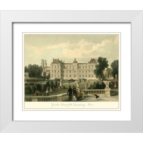 Garden- front of Luxembourg, Paris White Modern Wood Framed Art Print with Double Matting by Allom, T.