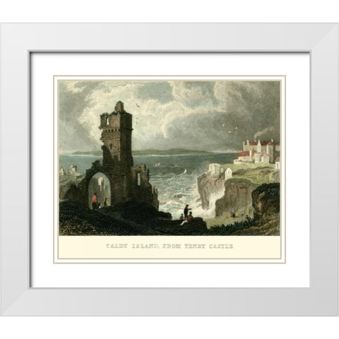 Caldy Island, from Tenby Castle White Modern Wood Framed Art Print with Double Matting by Allom, T.