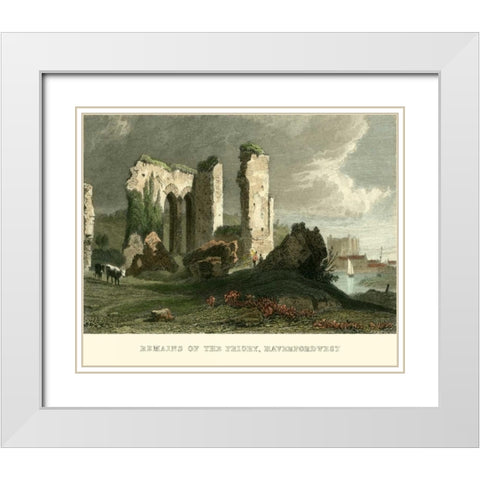 Remains of Priory, Haverford West White Modern Wood Framed Art Print with Double Matting by Allom, T.