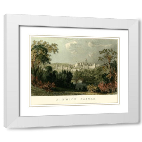 Ainwick Castle White Modern Wood Framed Art Print with Double Matting by Allom, T.