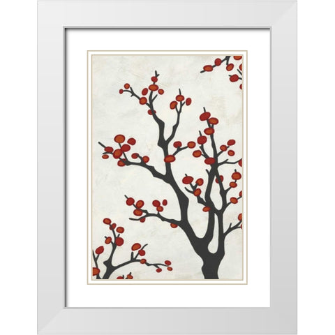 Red Berry Branch II White Modern Wood Framed Art Print with Double Matting by Vess, June Erica