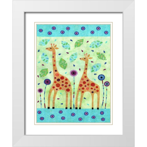 Giraffe Pair White Modern Wood Framed Art Print with Double Matting by Conway, Kim