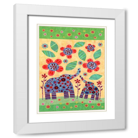 Elephant Pair White Modern Wood Framed Art Print with Double Matting by Conway, Kim
