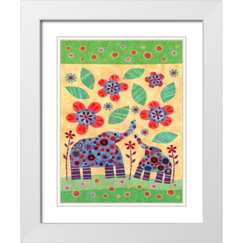 Elephant Pair White Modern Wood Framed Art Print with Double Matting by Conway, Kim