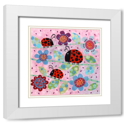 Lady Bugs White Modern Wood Framed Art Print with Double Matting by Conway, Kim
