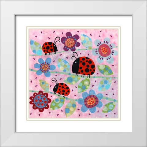 Lady Bugs White Modern Wood Framed Art Print with Double Matting by Conway, Kim