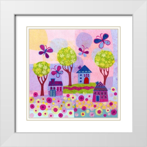 Springtime Houses White Modern Wood Framed Art Print with Double Matting by Conway, Kim