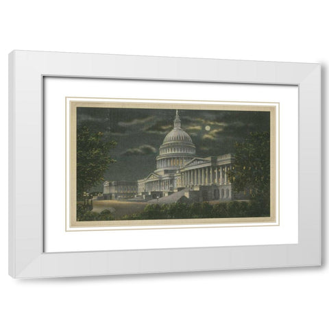 Capitol Building at Night White Modern Wood Framed Art Print with Double Matting by Unknown