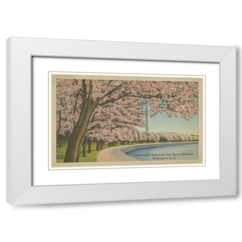 Wash. Monument and Cherry Blossoms White Modern Wood Framed Art Print with Double Matting by Unknown