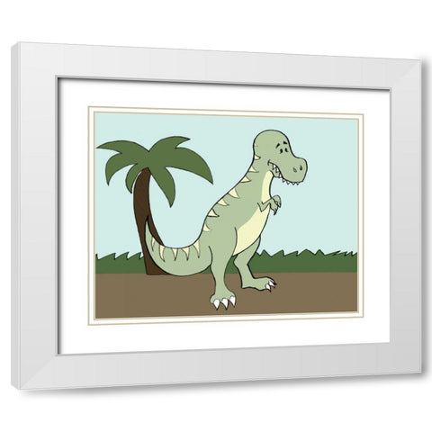 Prehistoric Playtime I White Modern Wood Framed Art Print with Double Matting by Ilosky, Pam