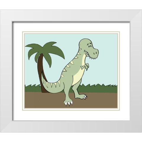 Prehistoric Playtime I White Modern Wood Framed Art Print with Double Matting by Ilosky, Pam