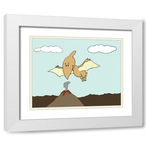Prehistoric Playtime III White Modern Wood Framed Art Print with Double Matting by Ilosky, Pam