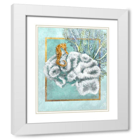 Coral and Seahorse White Modern Wood Framed Art Print with Double Matting by Schory, Lori