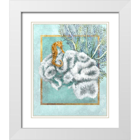 Coral and Seahorse White Modern Wood Framed Art Print with Double Matting by Schory, Lori