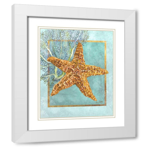Starfish and Coral White Modern Wood Framed Art Print with Double Matting by Schory, Lori