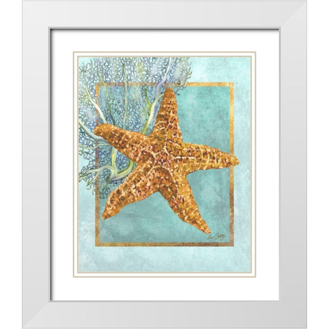 Starfish and Coral White Modern Wood Framed Art Print with Double Matting by Schory, Lori