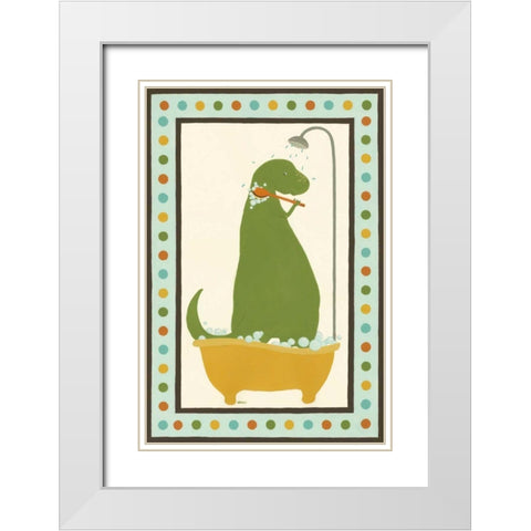 Rub-A-Dub Dino II White Modern Wood Framed Art Print with Double Matting by Vess, June Erica