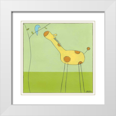 Stick-leg Giraffe II White Modern Wood Framed Art Print with Double Matting by Vess, June Erica