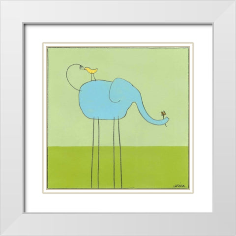 Stick-leg Elephant I White Modern Wood Framed Art Print with Double Matting by Vess, June Erica