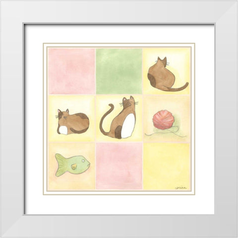 Tic-tac Cats in Pink White Modern Wood Framed Art Print with Double Matting by Vess, June Erica