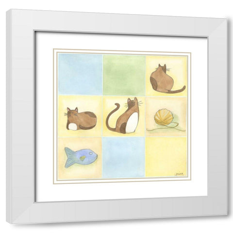 Tic-tac Cats in Blue White Modern Wood Framed Art Print with Double Matting by Vess, June Erica