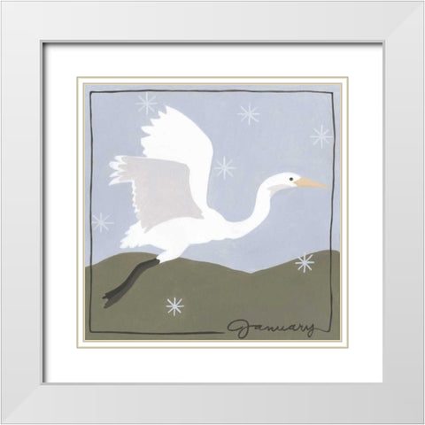 Avian January White Modern Wood Framed Art Print with Double Matting by Meagher, Megan