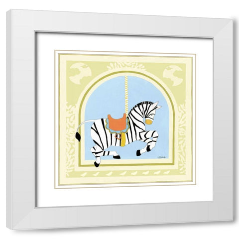 Zebra Carousel White Modern Wood Framed Art Print with Double Matting by Vess, June Erica
