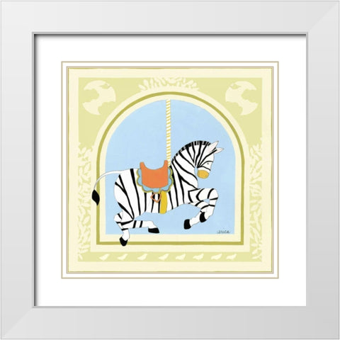 Zebra Carousel White Modern Wood Framed Art Print with Double Matting by Vess, June Erica