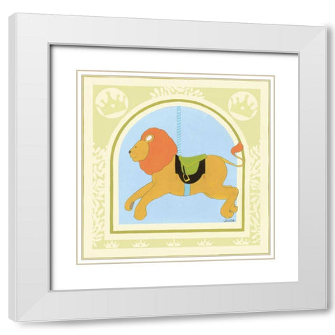 Lion Carousel White Modern Wood Framed Art Print with Double Matting by Vess, June Erica
