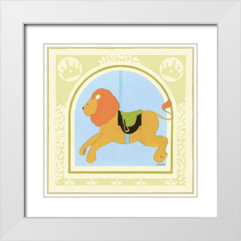 Lion Carousel White Modern Wood Framed Art Print with Double Matting by Vess, June Erica
