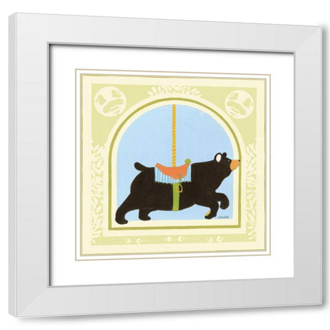 Bear Carousel White Modern Wood Framed Art Print with Double Matting by Vess, June Erica