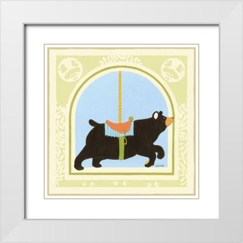 Bear Carousel White Modern Wood Framed Art Print with Double Matting by Vess, June Erica