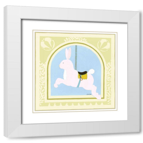 Rabbit Carousel White Modern Wood Framed Art Print with Double Matting by Vess, June Erica