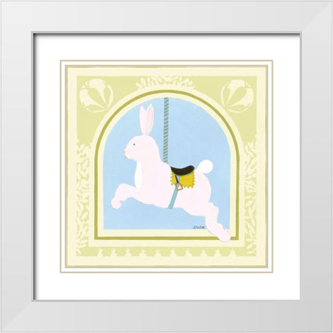 Rabbit Carousel White Modern Wood Framed Art Print with Double Matting by Vess, June Erica
