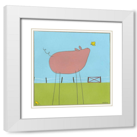 Stick-leg Pig I White Modern Wood Framed Art Print with Double Matting by Vess, June Erica