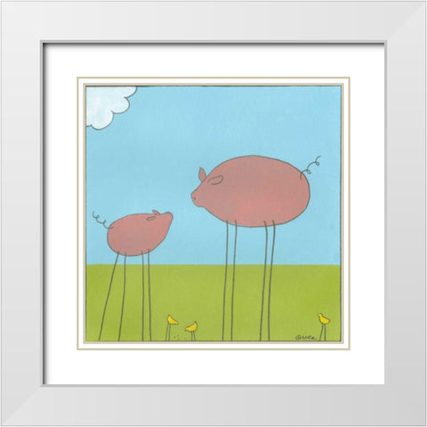 Stick-leg Pig II White Modern Wood Framed Art Print with Double Matting by Vess, June Erica
