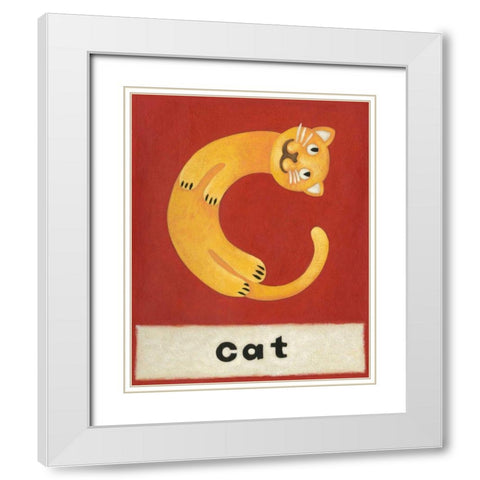 C is for Cat White Modern Wood Framed Art Print with Double Matting by Zarris, Chariklia