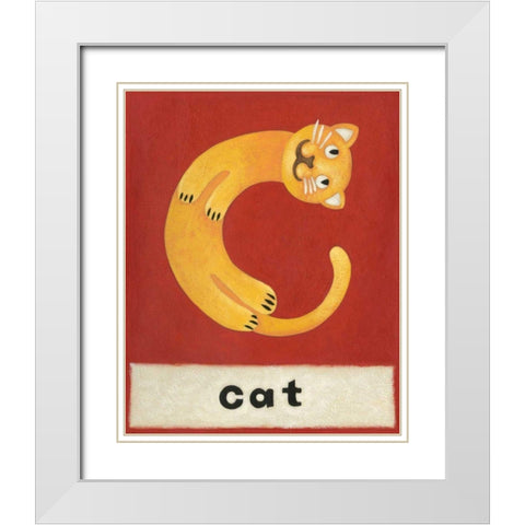 C is for Cat White Modern Wood Framed Art Print with Double Matting by Zarris, Chariklia