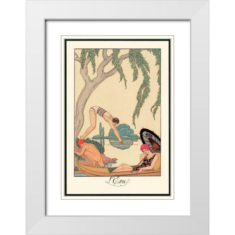 LEau White Modern Wood Framed Art Print with Double Matting by Barbier, George
