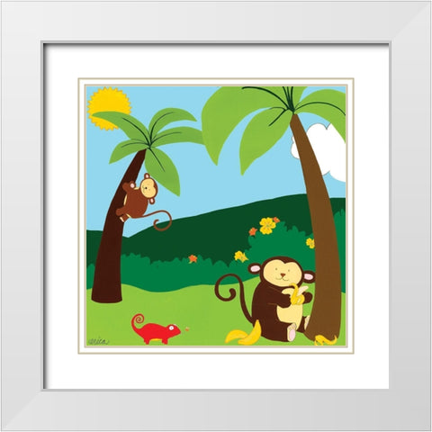 Jungle Jamboree II White Modern Wood Framed Art Print with Double Matting by Vess, June Erica