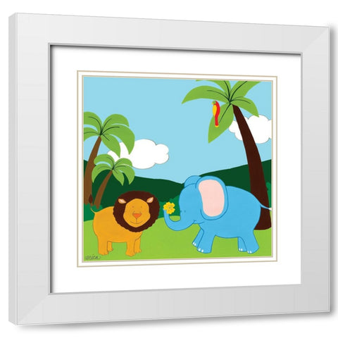 Jungle Jamboree IV White Modern Wood Framed Art Print with Double Matting by Vess, June Erica